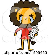 Cartoon Crying Lion With Clipboard