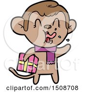 Poster, Art Print Of Crazy Cartoon Monkey With Christmas Present
