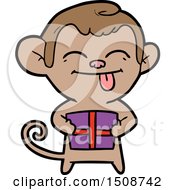 Funny Cartoon Monkey With Christmas Present