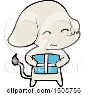 Poster, Art Print Of Cute Cartoon Elephant With Gift