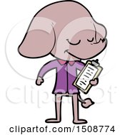 Cartoon Smiling Elephant With Clipboard