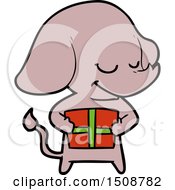 Cartoon Smiling Elephant With Present
