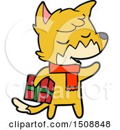 Poster, Art Print Of Friendly Cartoon Fox With Christmas Present