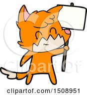 Cartoon Friendly Fox With Sign