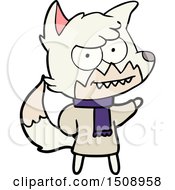 Cartoon Grinning Fox In Winter Clothes
