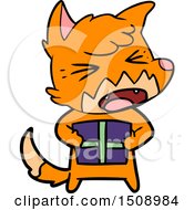 Angry Cartoon Fox With Christmas Present