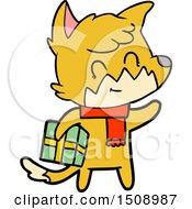 Cartoon Happy Fox With Gift
