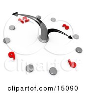 White Office Wall Clock With Black Hands Pointing At 4pm Silver Hour Dots And Red Numbers