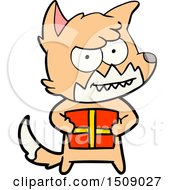 Cartoon Grinning Fox With Present