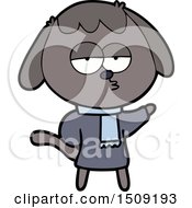 Cartoon Tired Dog Wearing Winter Clothes