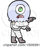 Cartoon Cyclops Alien Spaceman Pointing