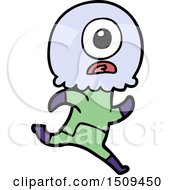 Poster, Art Print Of Cartoon Cyclops Alien Spaceman Running