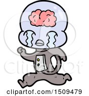 Poster, Art Print Of Cartoon Big Brain Alien Crying Running