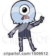 Cartoon Cyclops Alien Spaceman Giving Peace Sign