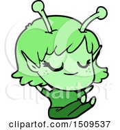 Smiling Alien Girl Cartoon Sitting