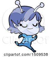 Smiling Alien Girl Cartoon Running