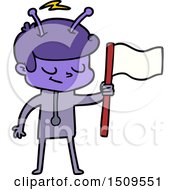 Poster, Art Print Of Friendly Cartoon Spaceman With White Flag