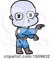 Cartoon Weird Bald Spaceman Pointing