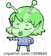 Poster, Art Print Of Cute Alien Girl Cartoon Pointing