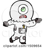 Cartoon Cyclops Alien Spaceman Pointing
