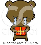 Poster, Art Print Of Crying Cartoon Bear With Present