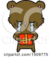 Crying Cartoon Bear With Present