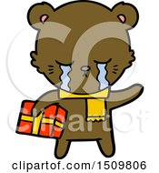 Crying Cartoon Bear With Present