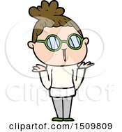 Cartoon Shrugging Woman Wearing Spectacles