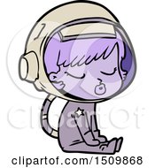 Cartoon Pretty Astronaut Girl Sitting Waiting