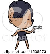 Cartoon Squinting Girl Pointing Ray Gun