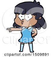 Cartoon Whistling Girl Pointing