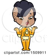 Cartoon Surprised Girl In Science Fiction Clothes