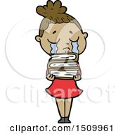 Poster, Art Print Of Cartoon Crying Woman With Stack Of Books