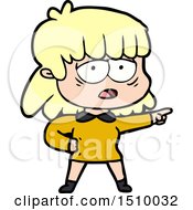 Cartoon Tired Woman Pointing