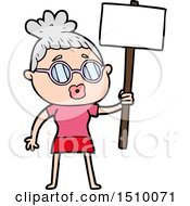 Cartoon Protester Woman Wearing Spectacles