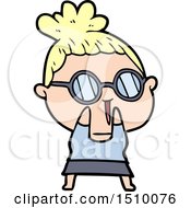 Cartoon Shy Woman Wearing Spectacles