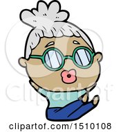 Cartoon Sitting Woman Wearing Spectacles