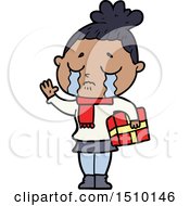 Poster, Art Print Of Cartoon Crying Woman With Christmas Gift