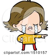 Cartoon Girl Crying And Pointing