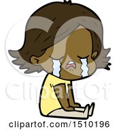 Cartoon Girl Crying Sat On Floor