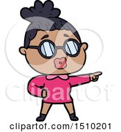Cartoon Pointing Woman Wearing Spectacles
