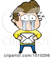Cartoon Crying Man Receiving Letter