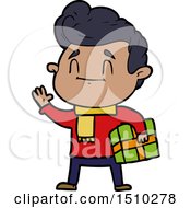 Poster, Art Print Of Happy Cartoon Man With Gift