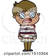 Cartoon Boy With Books Wearing Spectacles