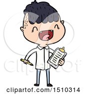 Poster, Art Print Of Cartoon Happy Boy With Clip Board Laughing