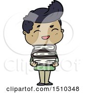 Cartoon Man Laughing Holding Books