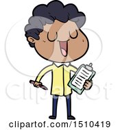 Poster, Art Print Of Laughing Cartoon Man With Clipboard And Pen