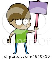 Nervous Cartoon Boy Holding Placard