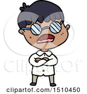 Cartoon Boy With Crossed Arms Wearing Spectacles