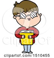 Poster, Art Print Of Cartoon Boy Wearing Spectacles Carrying Book